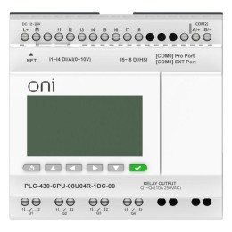 Модуль ЦПУ ПЛК 430 4 DI 4 UI (0-10В/DI) 4 RO 24В DC с Ethernet портом с экраном ONI PLC-430-CPU-08U0