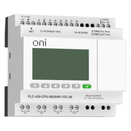Модуль ЦПУ ПЛК 430 4 DI 4 UI (0-10В/DI) 4 RO 24В DC с Ethernet портом с экраном ONI PLC-430-CPU-08U0
