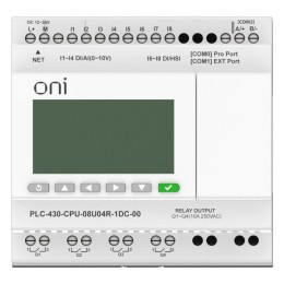 Модуль ЦПУ ПЛК 430 4 DI 4 UI (0-10В/DI) 4 RO 24В DC с Ethernet портом с экраном ONI PLC-430-CPU-08U0