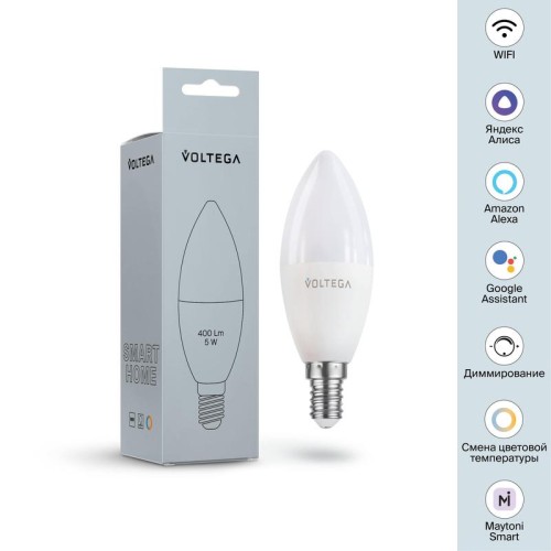 Лампа светодиодная Wi-Fi Candle 5Вт 2700К-6500К E14 MIX DIM Voltega 2427