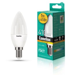 Лампа светодиодная LED5-C35/830/E14 5Вт свеча матовая 3000К тепл. бел. E14 410лм 170-265В Camelion 1