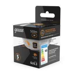 Лампа светодиодная Black 5Вт MR16 софит 3000К тепл. бел. GU5.3 500лм диммир. GAUSS 101505105-D