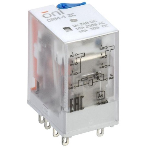 Реле интерфейсное ORM-1 2C 24В DC с LED и тест. кнопкой ONI ORM-1-2C-DC24V-L-B