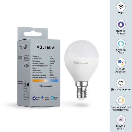 Лампа светодиодная Wi-Fi Globe 5Вт 2700К-6500К E14 MIX DIM Voltega 2428