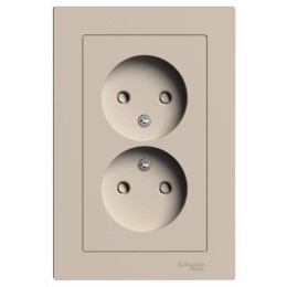 Розетка 2-м. AtlasDesign 16А без заземл. со шторками в сборе песочн. SE ATN001222