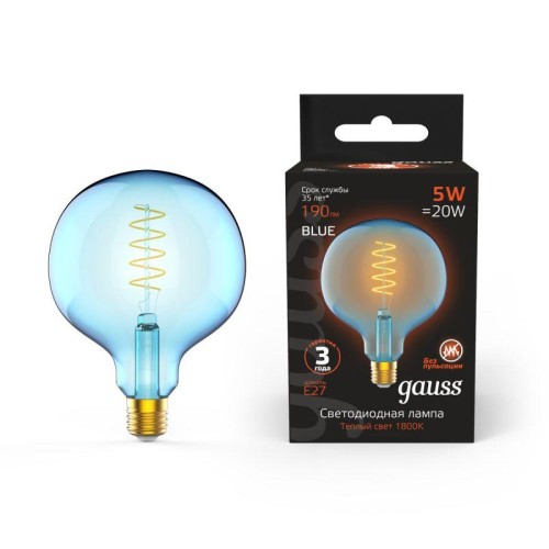 Лампа светодиодная филаментная Black Filament 5Вт G125 шар 1800К тепл. бел. E27 190лм GAUSS 10138021