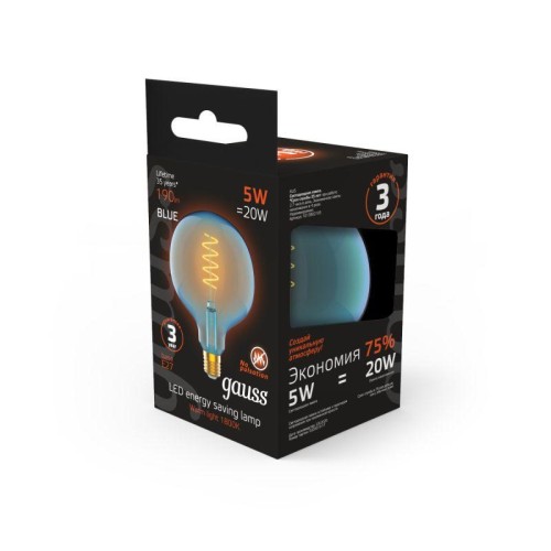 Лампа светодиодная филаментная Black Filament 5Вт G125 шар 1800К тепл. бел. E27 190лм GAUSS 10138021