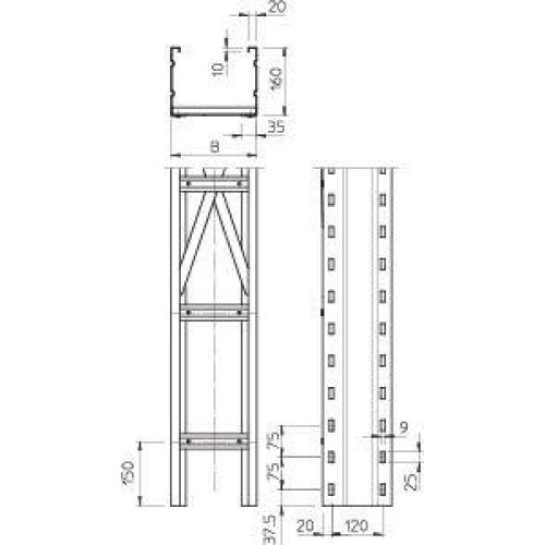 Лоток лестничный 600х160 L6000 сталь 2мм WKLG 1660 FS OBO 6227074