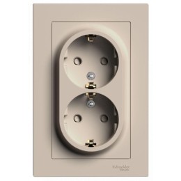 Розетка 2-м. AtlasDesign 16А с заземл. со шторками в сборе песочн. SE ATN001226