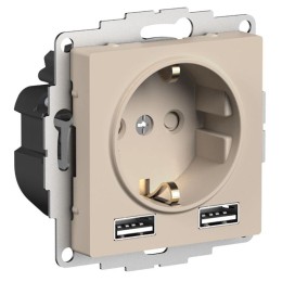 Розетка AtlasDesign 16А с 2-мя заряд. устройствами USB тип A+A 5В/2.4А 2х5В/1.2А механизм песочн. SE