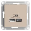 Розетка USB AtlasDesign тип A+C 5В/2.4А 2х5В/1.2А механизм песочн. SE ATN001239