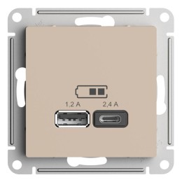 Розетка USB AtlasDesign тип A+C 5В/2.4А 2х5В/1.2А механизм песочн. SE ATN001239