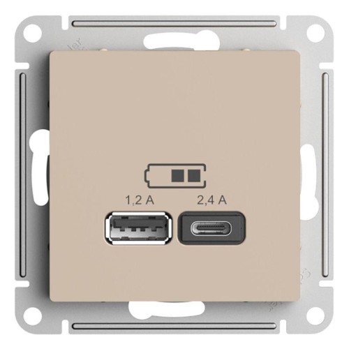 Розетка USB AtlasDesign тип A+C 5В/2.4А 2х5В/1.2А механизм песочн. SE ATN001239