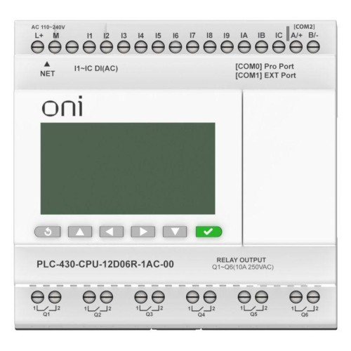 Модуль ЦПУ ПЛК 430 12 DI 6 RO 220В AC с Ethernet портом с экраном ONI PLC-430-CPU-12D06R-1AC-00