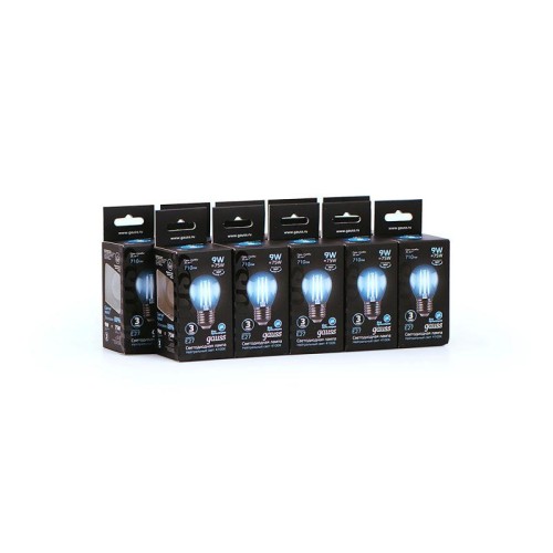 Лампа светодиодная филаментная Black Filament 9Вт P45 шар 4100К нейтр. бел. E27 710лм GAUSS 10580220