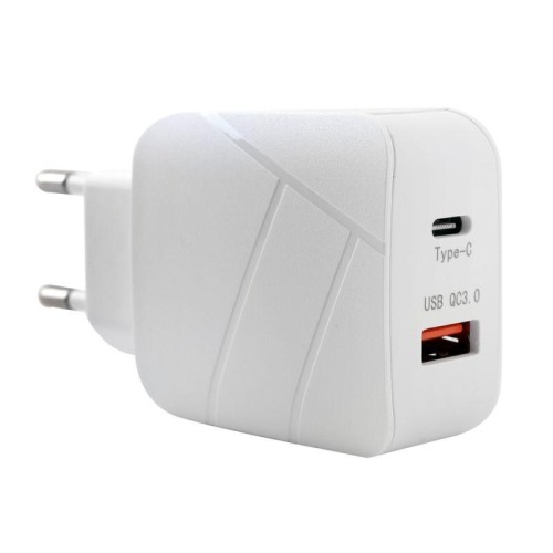 Адаптер сетевой 18Вт 1USB+1Type C 100-220В 5-9В/3А QC коробка бел. Ergolux 15252