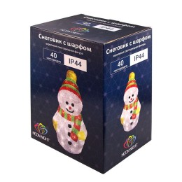 Фигура светодиодная акриловая "Снеговик с шарфом" 30см 40LED 2Вт 24В IP65 понижающ. трансф. в компл.