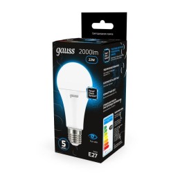 Лампа светодиодная Black 22Вт A70 грушевидная 6500К холод. бел. E27 2000лм GAUSS 102502322