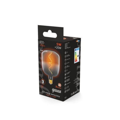 Лампа светодиодная филаментная Black Filament 5Вт V140 1800К тепл. бел. E27 200лм GAUSS 1008802105