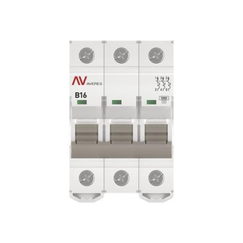 Выключатель автоматический модульный 3п B 16А 10кА AV-10 AVERES EKF mcb10-3-16B-av