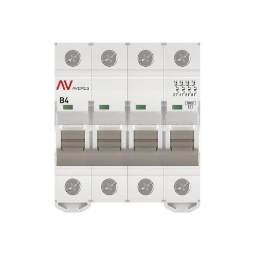 Выключатель автоматический модульный 4п B 4А 10кА AV-10 AVERES EKF mcb10-4-04B-av