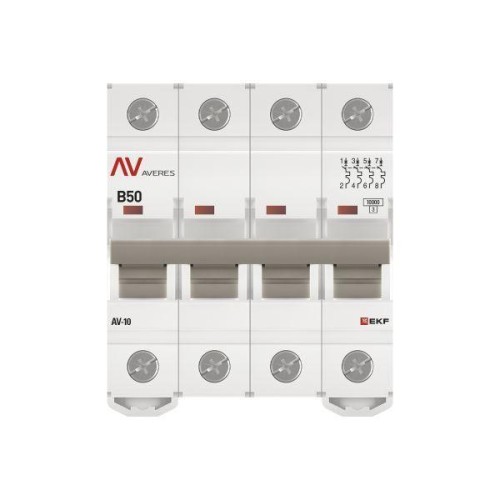 Выключатель автоматический модульный 4п B 50А 10кА AV-10 AVERES EKF mcb10-4-50B-av