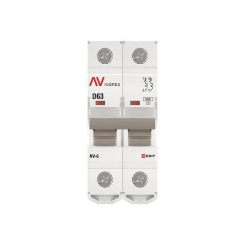 Выключатель автоматический модульный 2п D 63А 6кА AV-6 AVERES EKF mcb6-2-63D-av