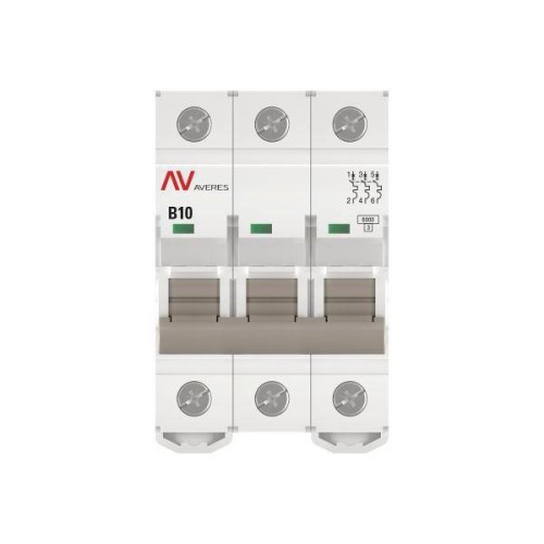Выключатель автоматический модульный 3п B 10А 6кА AV-6 AVERES EKF mcb6-3-10B-av