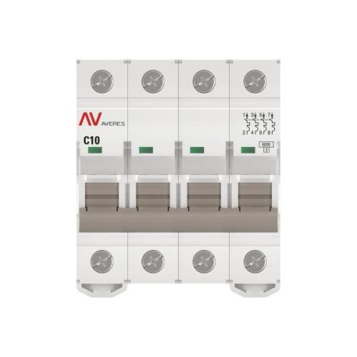 Выключатель автоматический модульный 4п C 10А 6кА AV-6 AVERES EKF mcb6-4-10C-av