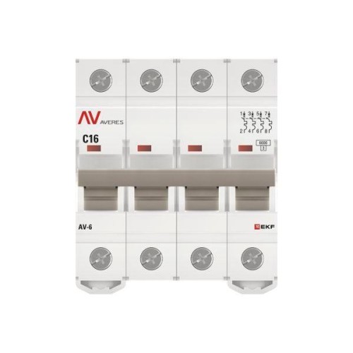 Выключатель автоматический модульный 4п C 16А 6кА AV-6 AVERES EKF mcb6-4-16C-av