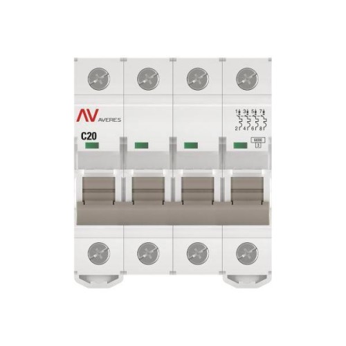 Выключатель автоматический модульный 4п C 20А 6кА AV-6 AVERES EKF mcb6-4-20C-av