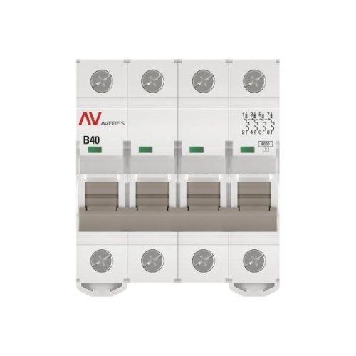 Выключатель автоматический модульный 4п B 40А 6кА AV-6 AVERES EKF mcb6-4-40B-av