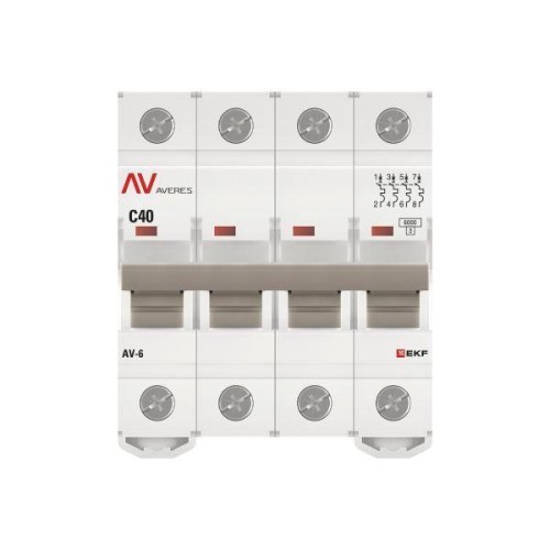 Выключатель автоматический модульный 4п C 40А 6кА AV-6 AVERES EKF mcb6-4-40C-av