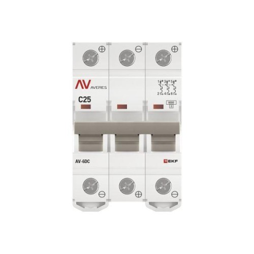 Выключатель автоматический модульный 3п C 25А 6кА AV-6 AVERES EKF mcb6-DC-3-25C-av