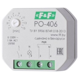 Реле времени PO-406 8А 230В 1НО IP20 задержка выключ./управ. контактом монтаж в коробку d-60мм F&F E