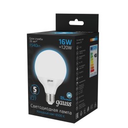Лампа светодиодная Black 16Вт G95 шар 6500К холод. бел. E27 1540лм GAUSS 105102316