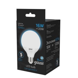 Лампа светодиодная Black 16Вт G95 шар 6500К холод. бел. E27 1540лм GAUSS 105102316