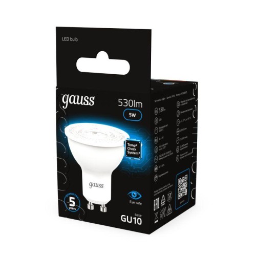Лампа светодиодная Black 5Вт MR16 софит 6500К холод. бел. GU10 530лм GAUSS 101506305