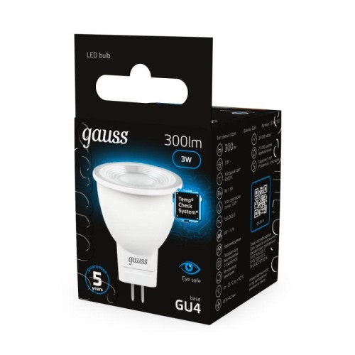 Лампа светодиодная Black 3Вт MR11 софит 6500К холод. бел. GU4 300лм GAUSS 132517303