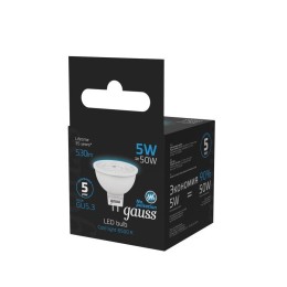 Лампа светодиодная Black 5Вт MR16 софит 6500К холод. бел. GU5.3 530лм GAUSS 101505305