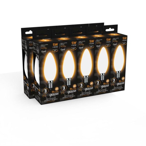 Лампа светодиодная филаментная Black Filament 5Вт свеча матовая 2700К тепл. бел. E14 420лм GAUSS 103