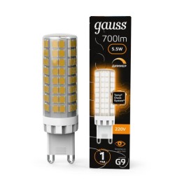 Лампа светодиодная Black 5.5Вт капсульная 3000К тепл. бел. G9 550лм керамика диммир. GAUSS 107309155
