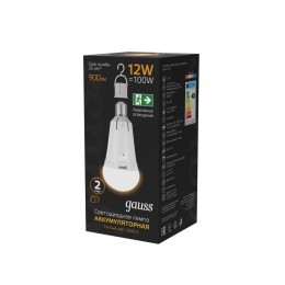 Лампа светодиодная Black 12Вт A80 грушевидная 3000К тепл. бел. E27 900лм авар. аккум. Li-Ion GAUSS 1