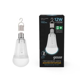 Лампа светодиодная Black 12Вт A80 грушевидная 4100К нейтр. бел. E27 900лм авар. аккум. Li-Ion GAUSS