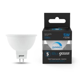 Лампа светодиодная Black 5Вт MR16 софит 6500К холод. бел. GU5.3 530лм диммир. GAUSS 101505305-D