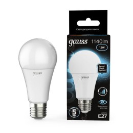 Лампа светодиодная Black 12Вт A60 грушевидная 4100К нейтр. бел. E27 1140лм шаг. диммир. GAUSS 102502