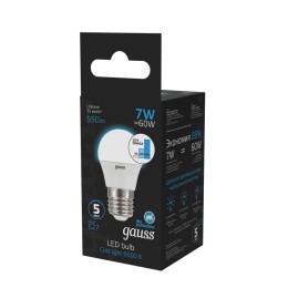 Лампа светодиодная Black 7Вт P45 шар 6500К холод. бел. E27 550лм шаг. диммир. GAUSS 105102307-S