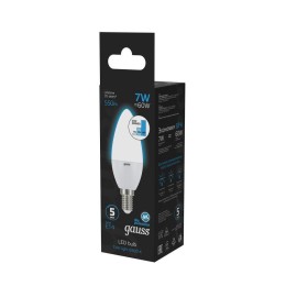 Лампа светодиодная Black 7Вт свеча 6500К холод. бел. E14 550лм шаг. диммир. GAUSS 103101307-S