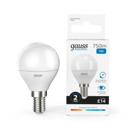 Лампа светодиодная Elementary 10Вт P45 шар 6500К холод. бел. E14 750лм GAUSS 53130
