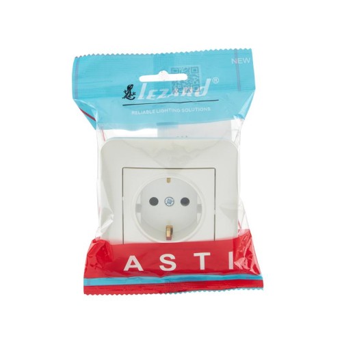 Розетка 1-м СП ASTI 16А IP20 с заземл. защ. шторки термопласт в сборе жемчуж./бел. перламутр. LEZARD